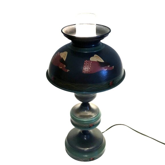 VTG Hand Painted Folk Art Angel Shade Electric Table Lamp Signed Joan Schneier - Picture 10 of 10